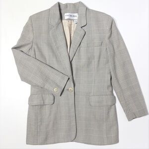 VTG 90s JH Collectibles 100% Wool Gray Plaid Blazer Made in USA Women Size 6